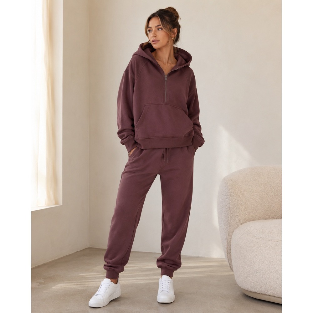 CRZ YOGA NWT Brown Scuba Style Half Zip Hoodie Jogger Set L